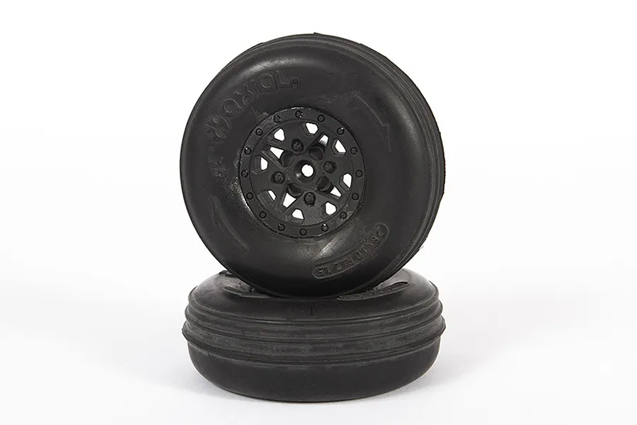 Axial 1.2/1.6&amp;quot; ST28 Razor Front &amp;amp; Rear Paddle Tyres on Black Rims - Glued Wheels 4Pcs image 57601
