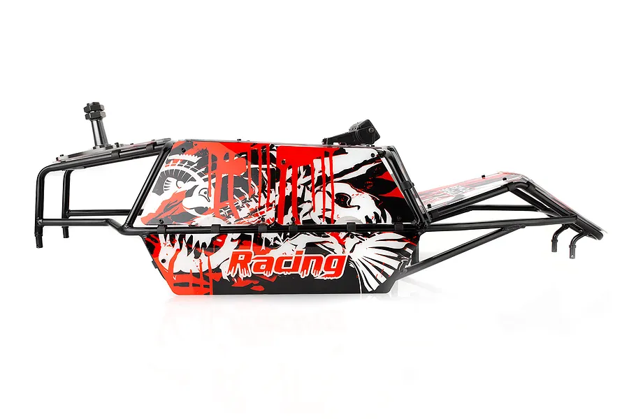 Rovan Black Steel GT Sand Rail Baja Roll Cage w/ Painted Red Panels, LED Light Bar &amp;amp; Spare Tyre Mount image 58506