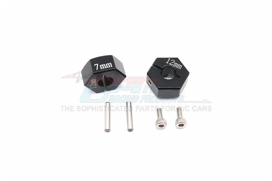 GPM Black Aluminium 12mm Wheel Hex +7mm Adapters 2Pcs w/ Hardware image 1