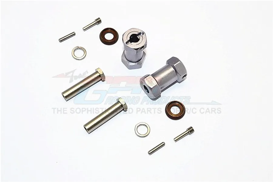 GPM Grey Silver Aluminium 12mm Wheel Hex +23mm Adapters 2Pcs w/ Hardware image 1