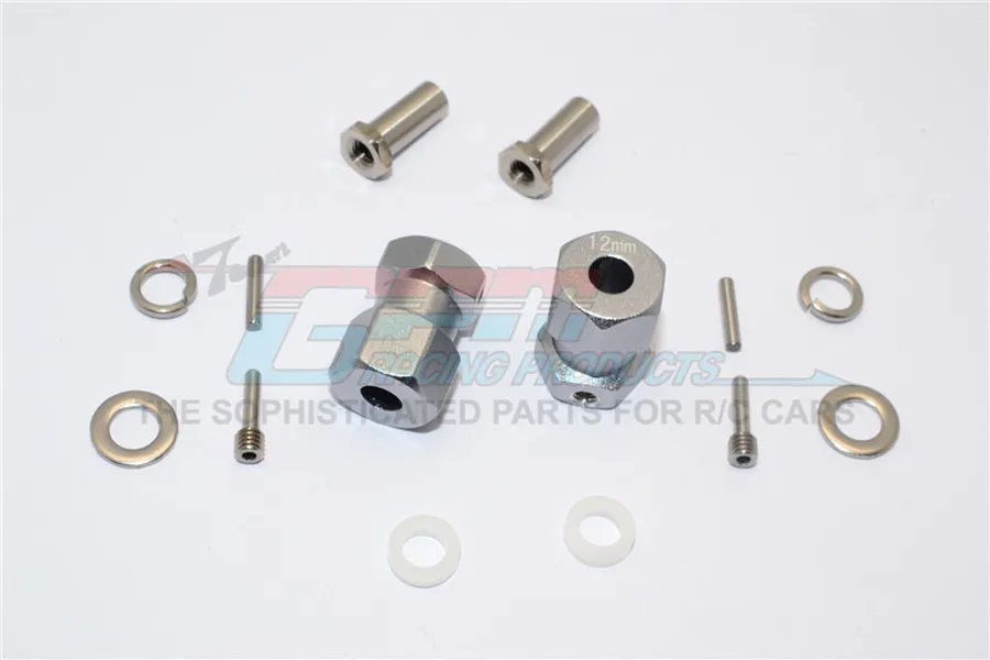 GPM Grey Silver Aluminium 12mm Wheel Hex +19mm Adapters 2Pcs w/ Hardware image 2