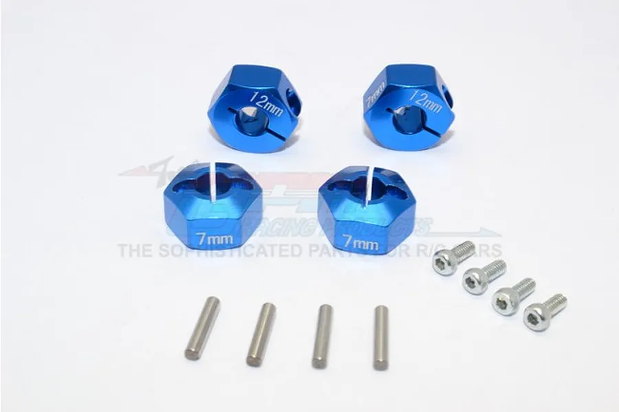 GPM Blue Aluminium 12mm Wheel Hex +7mm Adapters 2Pcs w/ Hardware image 58552