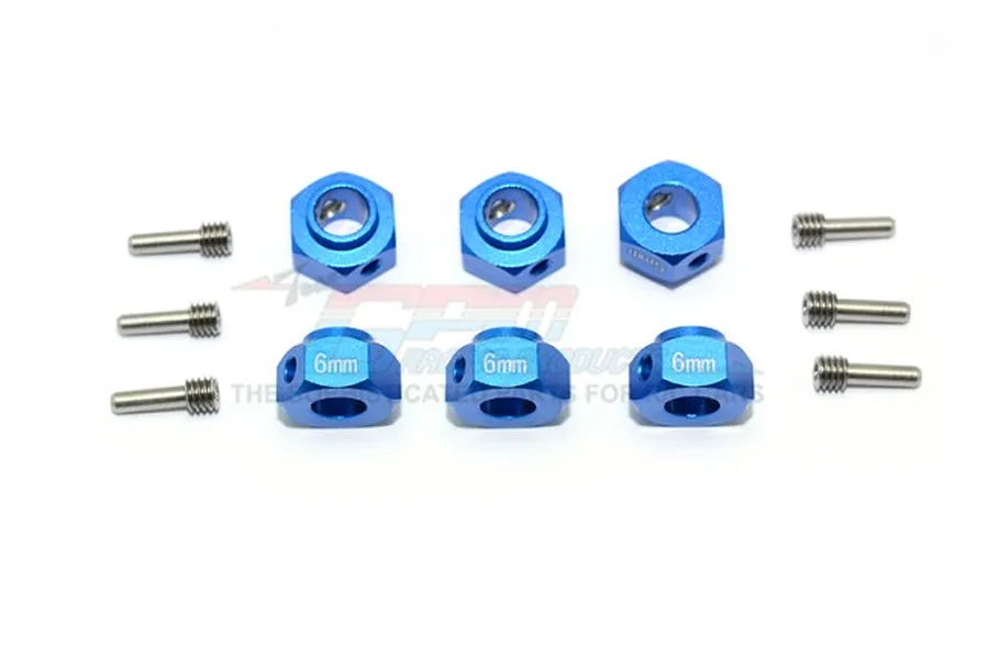 GPM Blue Aluminium 12mm Wheel Hex +6mm Adapters 6Pcs w/ Hardware image 58579