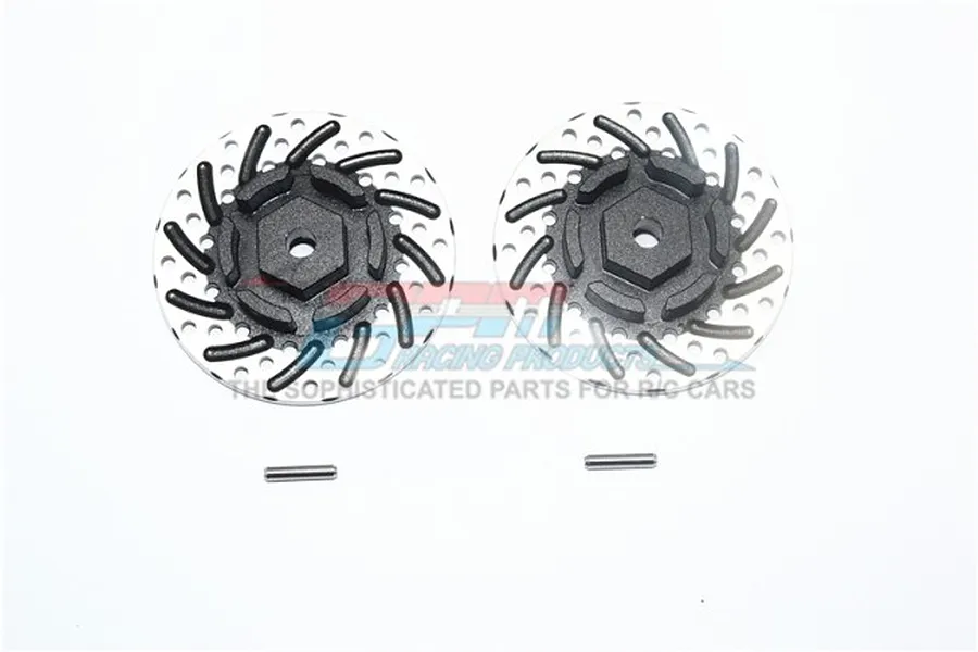 GPM Black &amp;amp; Silver Aluminium 12mm Brake Disc Wheel Hex +3mm Adapters 2Pcs w/ Pins image 58587
