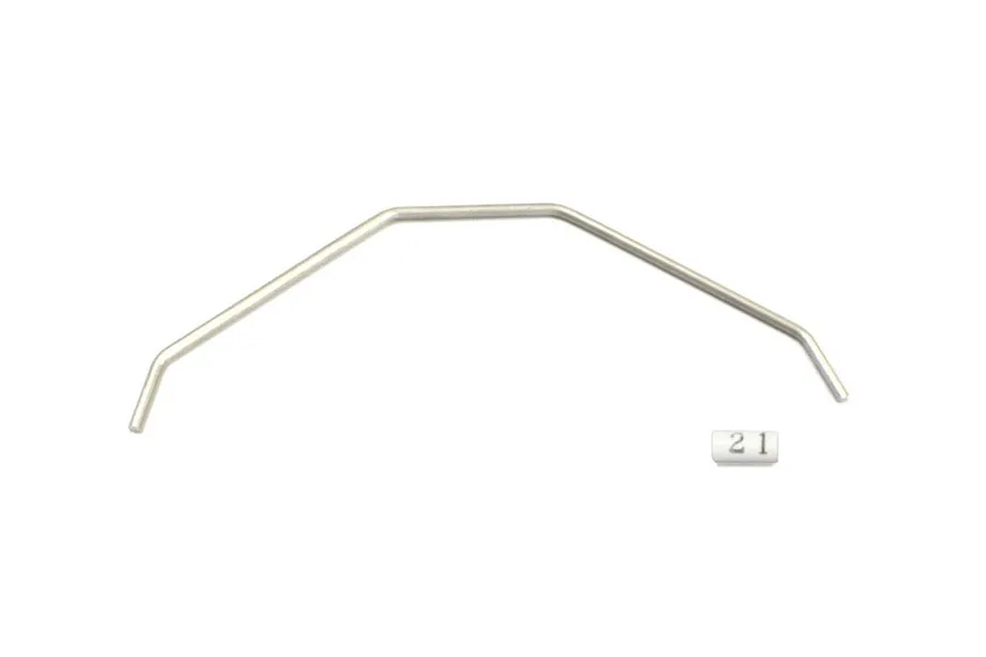 A Kyosho 2.1mm front sway bar for RC cars, shown with a small white identification marker labeled 21.
