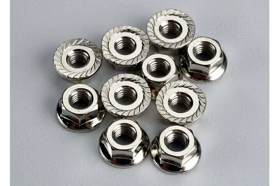 Traxxas 4mm Silver Aluminium Flanged Serrated Nuts 10Pcs image 58997
