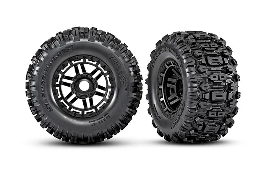 Traxxas 2.8/3.6&amp;quot; Sledgehammer Tyres on Black Dual Spoke Rims - Glued Wheels 2Pcs image 59028
