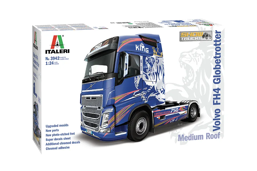 Italeri 1/24 Volvo F16 Globetrotter Medium Roof Truck Scaled Plastic Model Kit image 59231