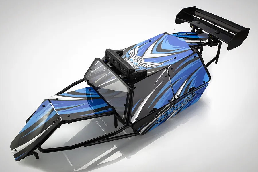 Rovan Black Steel Baja Roll Cage w/ Painted Blue Panels, LED Light Bar &amp;amp; Black Rear Wing image 59394