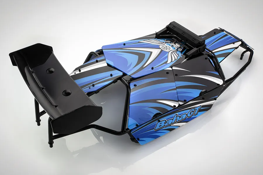 Rovan Black Steel Baja Roll Cage w/ Painted Blue Panels, LED Light Bar &amp;amp; Black Rear Wing image 59395