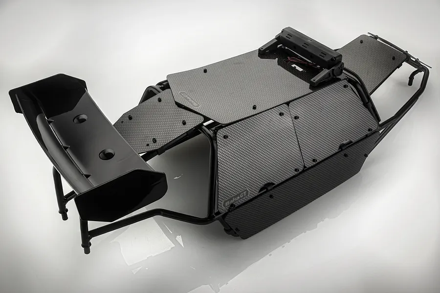 Rovan Black Steel Baja Roll Cage w/ Painted Black Panels, LED Light Bar &amp;amp; Black Rear Wing image 59399