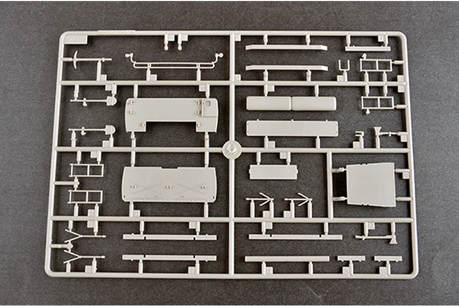 A grey plastic model kit sprue containing various ship deck and structural components for a 1/350 scale model.