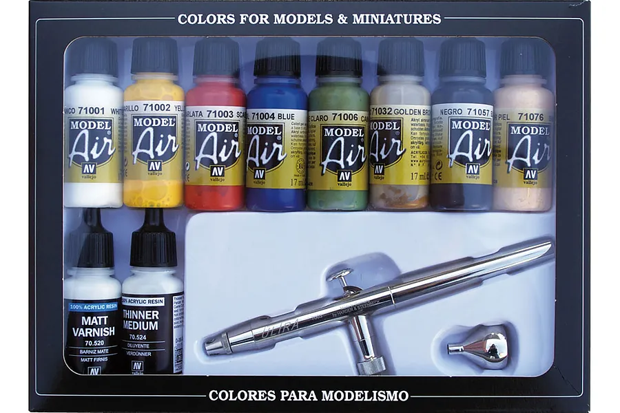 Vallejo Model Air Basic Colours 10 Colour Acrylic Paint &amp;amp; Airbrush Set image 59729