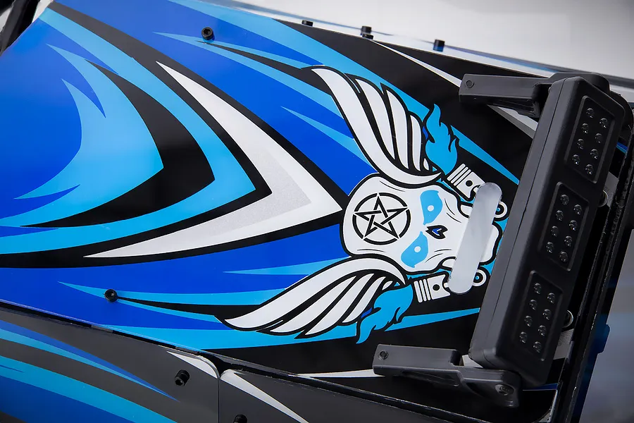 Rovan Black Steel GT Sand Rail Baja Roll Cage w/ Painted Blue Panels, LED Light Bar &amp;amp; Spare Tyre Mount image 59775