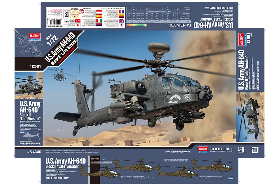 Academy 1/72 US Army Apache AH-64D Block II Late Version Helicopter Scaled Plastic Model Kit image 59835