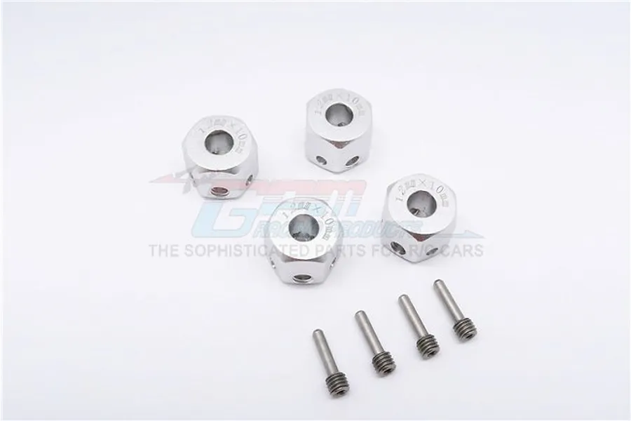 GPM Silver Aluminium 12mm Wheel Hex +10mm Adapters 4Pcs image 1