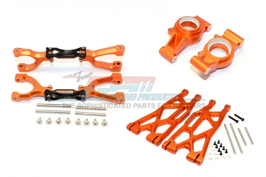 GPM Orange Aluminium Rear Suspension Arms &amp;amp; Hubs Set image 59945