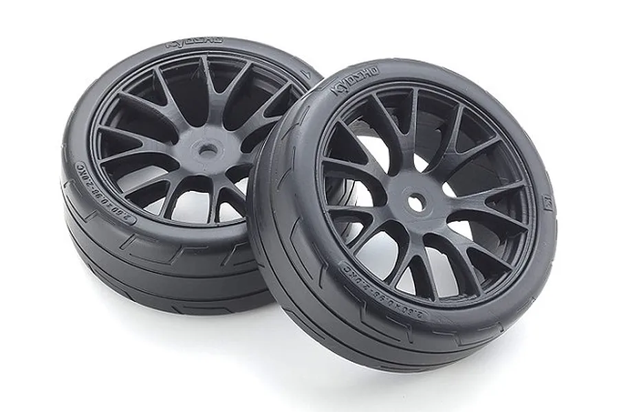 Kyosho Premounted Touring Car Grooved Rubber Tyres w/ Black Rims 2Pcs image 60048