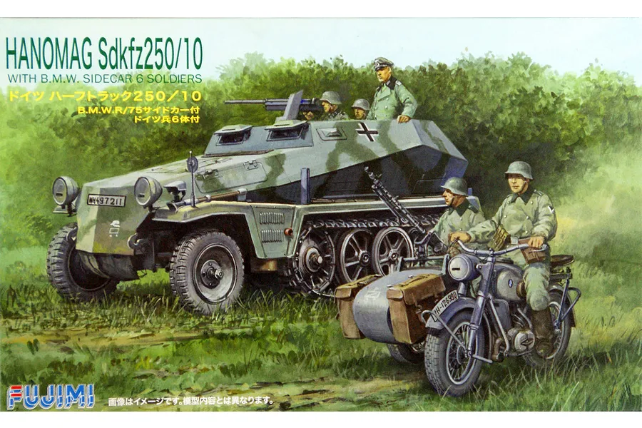 Fujimi 1/76 German Hanomag Sd.kfz.250/10 leichter Schützenpanzerwagen Half-Track Transporter Scaled Plastic Model Kit image 60614