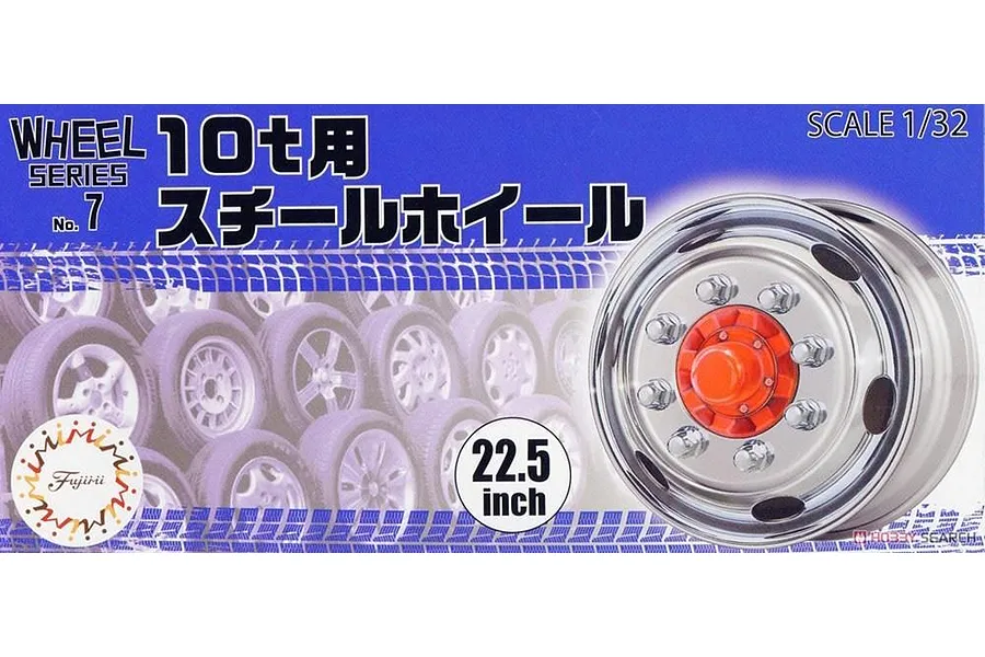 Fujimi 1/32 Truck Tyre &amp;amp; Rim Set for 10t 22.5inch (Wheel-07) Scaled Plastic Model Kit image 60663