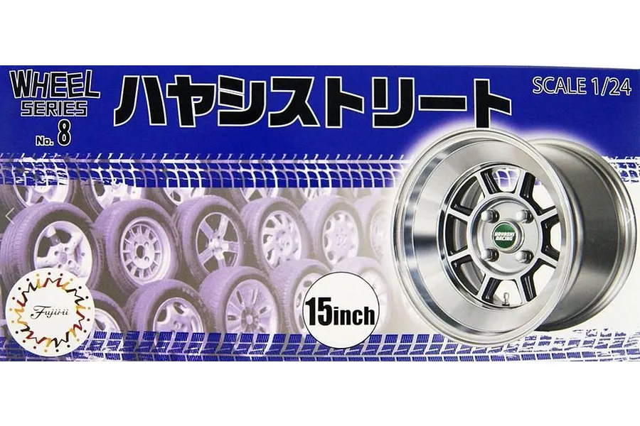 Fujimi 1/24 Hayashi Street 15inch Tyres &amp;amp; Rim Set (Wheel-08) Scaled Plastic Model Kit image 60664