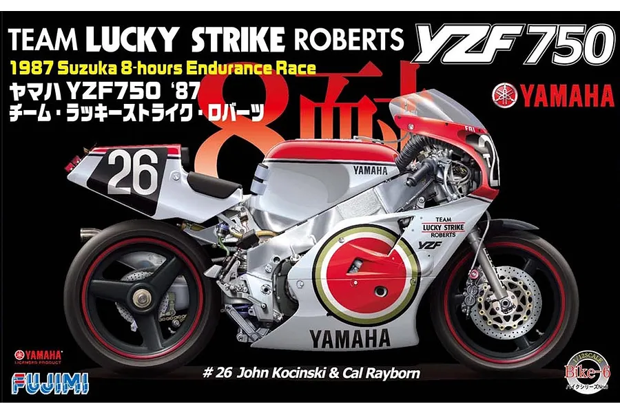 Fujimi 1/12 1987 Yamaha YZF750 Team Lucky Strike Roberts (Bike-No6) Scaled Plastic Model Kit image 60887