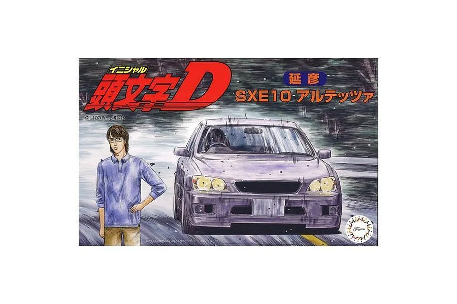 Box art for a Fujimi 1/24 scale Toyota Altezza RS200 model kit featuring Initial D branding and a character illustration.