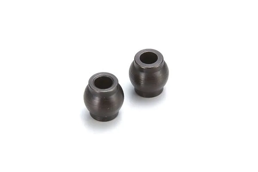 Two dark grey metal flanged pivot balls for RC vehicles, shown from a high angle against a white background.