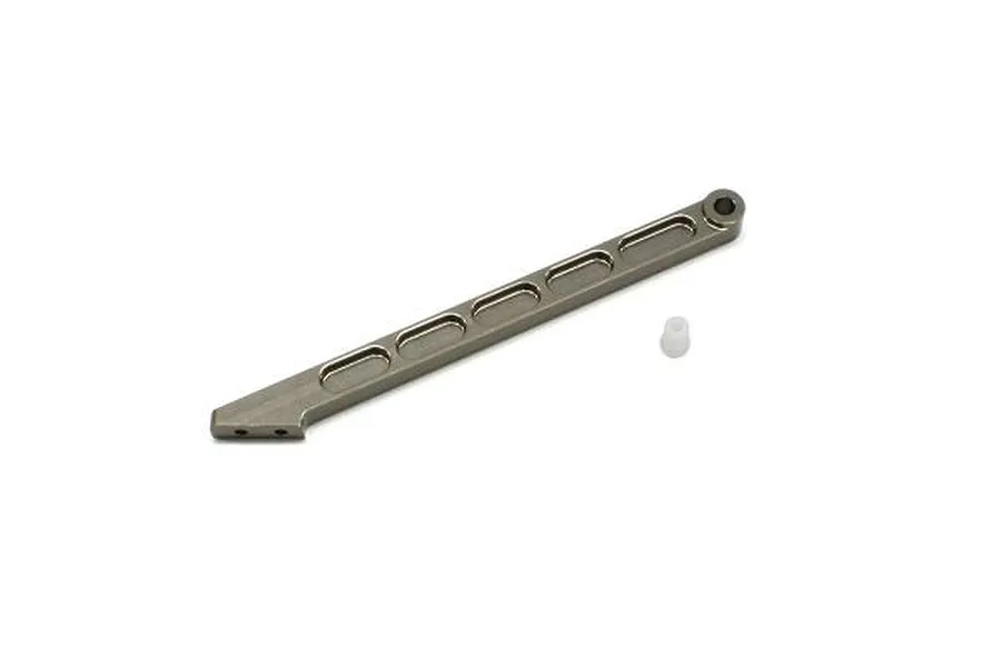 Kyosho aluminium rear stiffener rod in gunmetal finish with a small white plastic spacer.