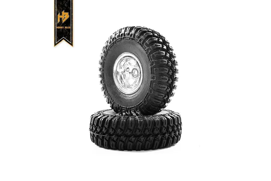 Hobby Plus 1.0&amp;quot; T-Finder AT Tyres on Chrome Rims - Beadlocked Wheel Set image 61758