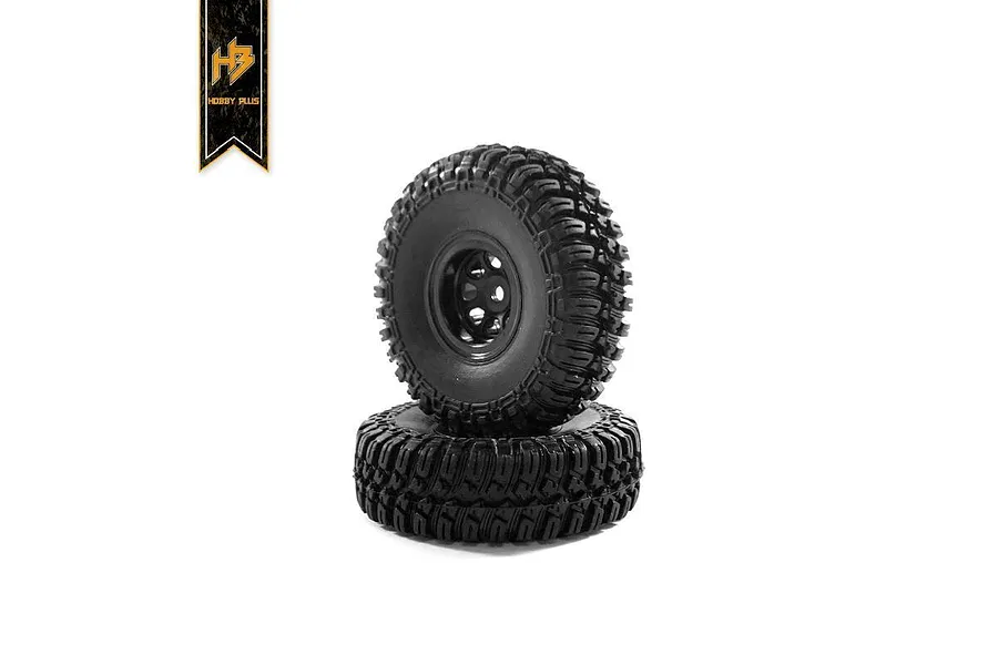 Hobby Plus 1.0&amp;quot; Grabber MT Tyres on Black Rims - Beadlocked Wheel Set image 61759