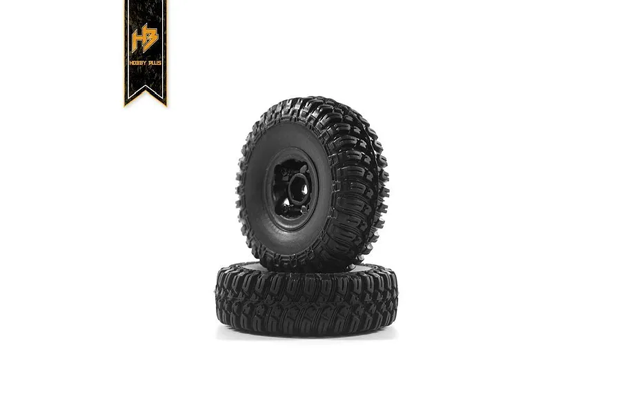 Hobby Plus 1.0&amp;quot; T-Finder AT Tyres on Black Rims - Beadlocked Wheel Set image 61760