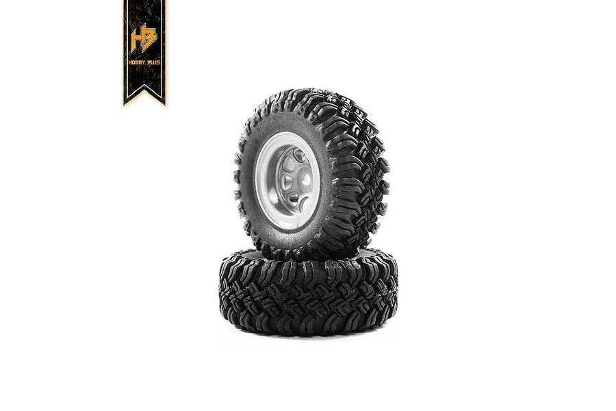 Hobby Plus 1.0&amp;quot; Super Soft MT Crawler Tyres on Grey Rims - Beadlocked Wheel Set image 61763