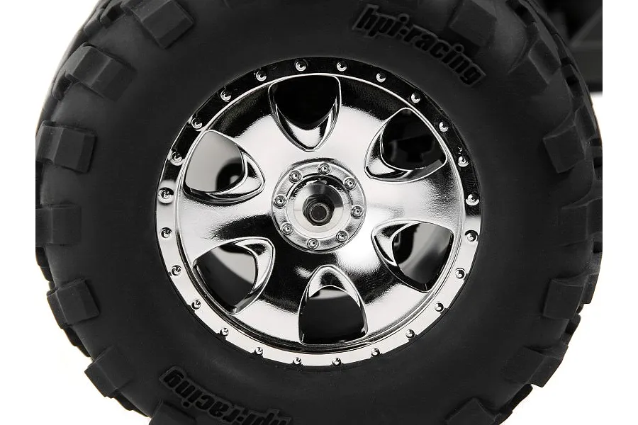 HPI 3.3&amp;quot; Savage GT2 Tyres on Warlock Chrome Rims - Glued Wheels 2Pcs image 6194