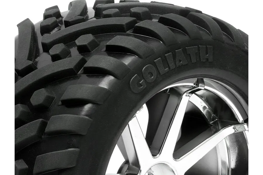 HPI 4.2&amp;quot; Savage Goliath Tyres on Chrome Blast Rims - Glued Wheels 2Pcs image 6197