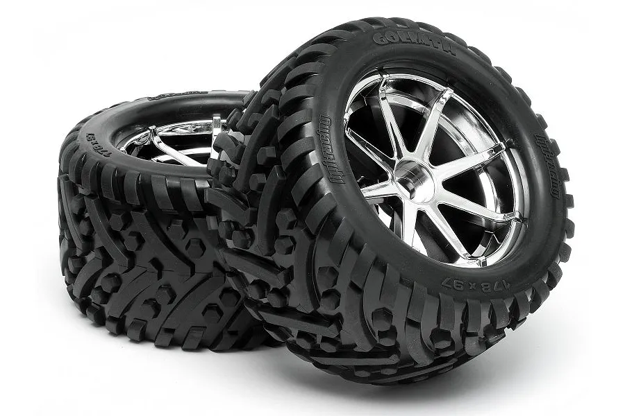 HPI 4.2&amp;quot; Savage Goliath Tyres on Chrome Blast Rims - Glued Wheels 2Pcs image 6200