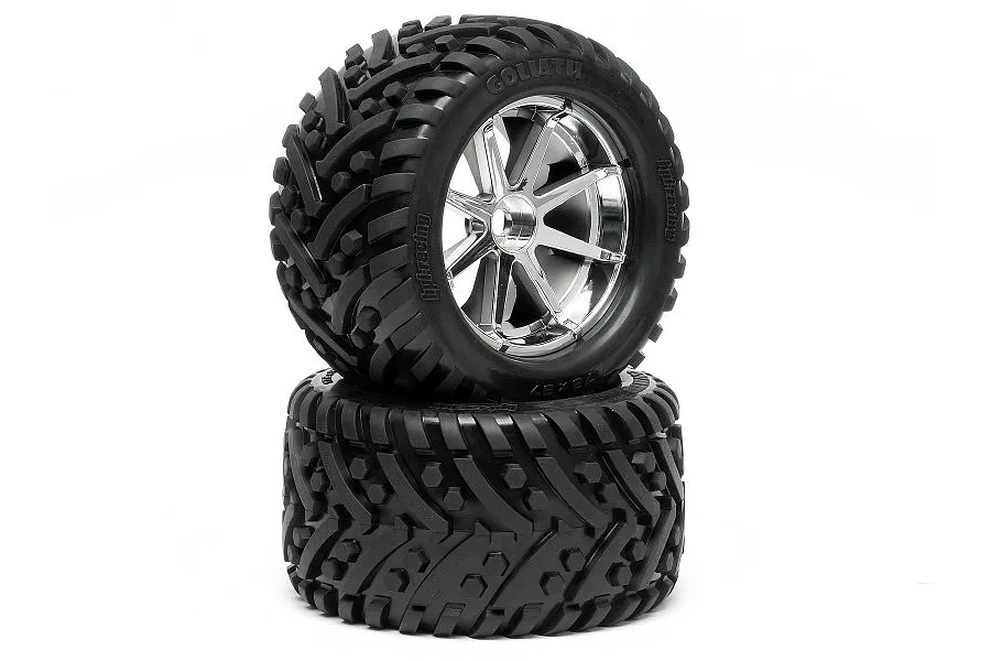 HPI 4.2&amp;quot; Savage Goliath Tyres on Chrome Blast Rims - Glued Wheels 2Pcs image 6201