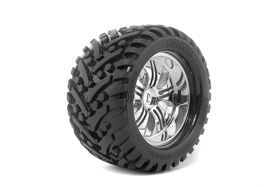 HPI 4.2&amp;quot; Savage Goliath Tyres on Chrome Tremor Rims - Glued Wheels 2Pcs image 6204