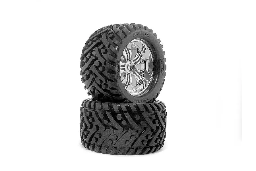 HPI 4.2&amp;quot; Savage Goliath Tyres on Chrome Tremor Rims - Glued Wheels 2Pcs image 6205