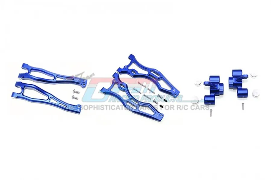 GPM Blue Aluminium Front Suspension Arms &amp;amp; Steering Hubs Set for ARRMA Kraton image 62083