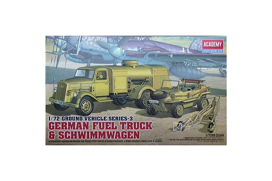 Academy 1/72 German Fuel Truck and Schwimmwagen Scaled Plastic Model Kit image 62228