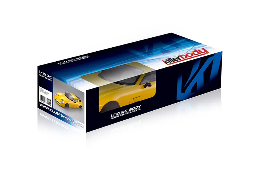 Killerbody 1/10 scale Alfa Romeo TZ3 Corsa yellow RC body shell in its branded retail packaging box.