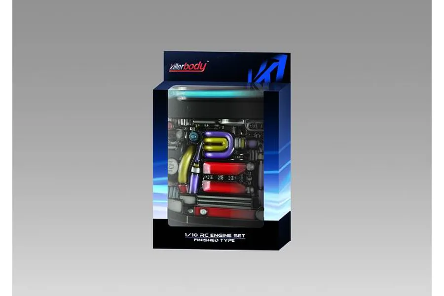 Killerbody 1/10 scale finished RC engine set in its retail packaging box.