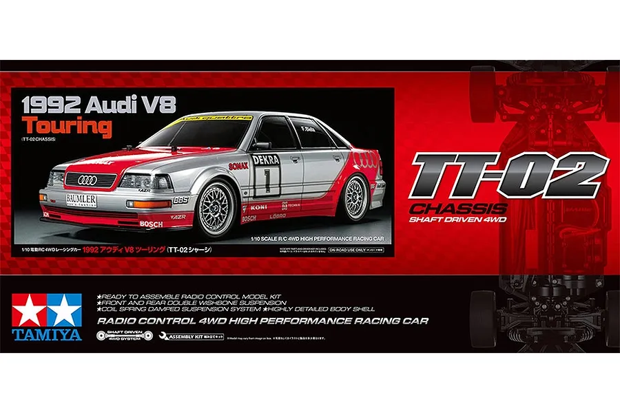 Tamiya TT-02 1992 Audi V8 Touring RC On Road Car Electric 4WD 1/10 Scale Kit (No ESC) image 62651