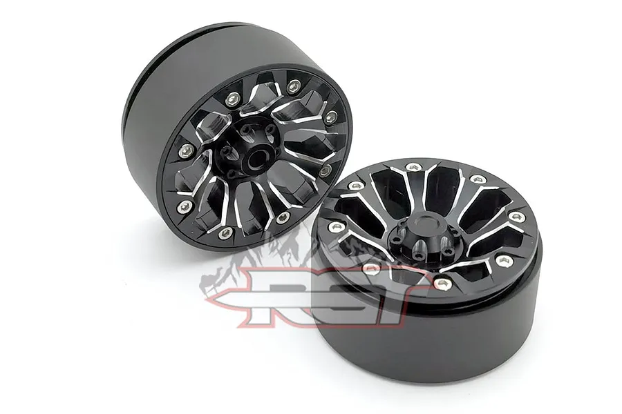 RGT 1.9&amp;quot; Black Aluminium Beadlock 8 Spoke Rims 2Pcs image 62881
