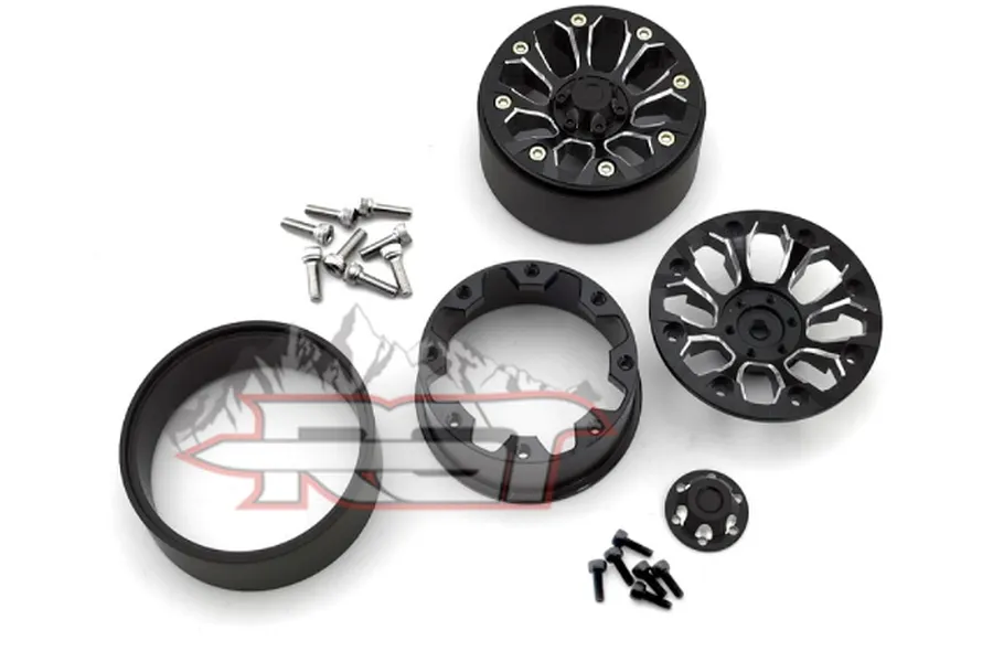 RGT 1.9&amp;quot; Black Aluminium Beadlock 8 Spoke Rims 2Pcs image 62882