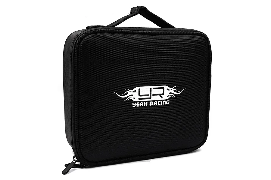 A black Yeah Racing multi-purpose nylon hard case bag with a white logo on the front, featuring a top carry handle and zipper closure.