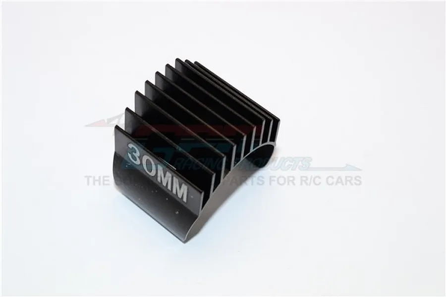 A black aluminium motor heat sink for RC cars with 30MM printed on the side, set against a white background.