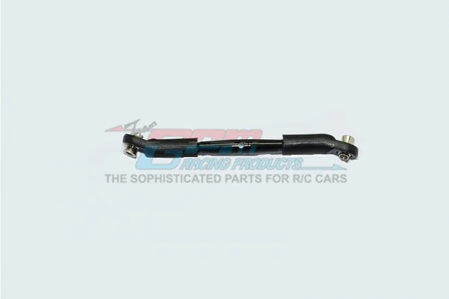 A black GPM Racing adjustable steering linkage for RC cars shown against a light background with a faint watermark.