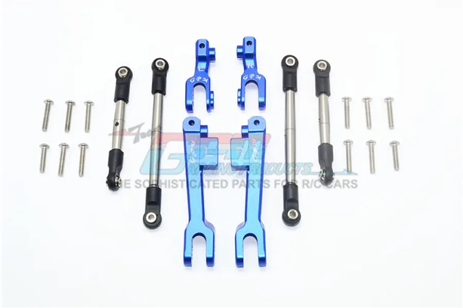 GPM Blue Aluminium Front &amp;amp; Rear Sway Bar Arms w/ Stainless Steel Turnbuckles 8Pcs image 63386